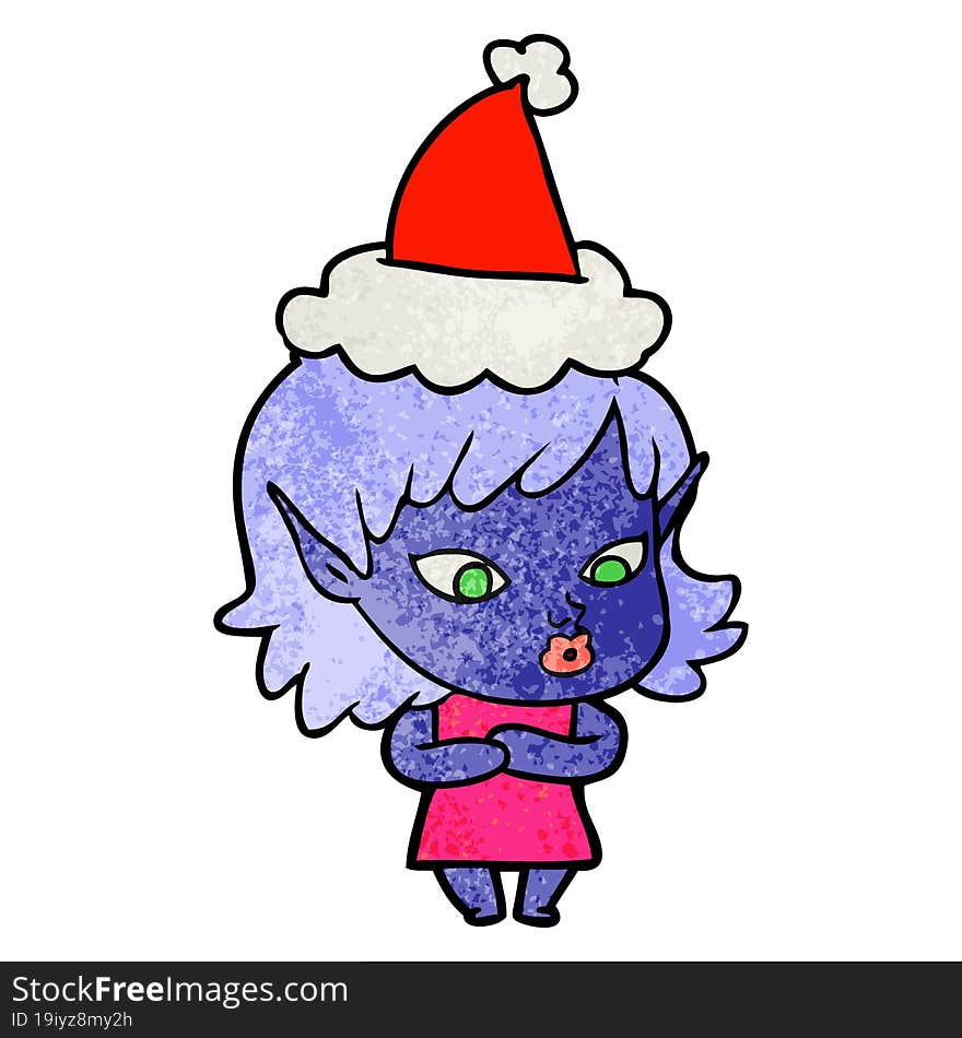 pretty textured cartoon of a elf girl wearing santa hat