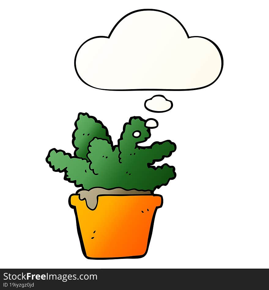 cartoon house plant and thought bubble in smooth gradient style