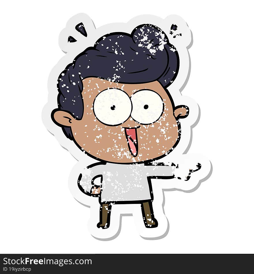 distressed sticker of a cartoon excited man