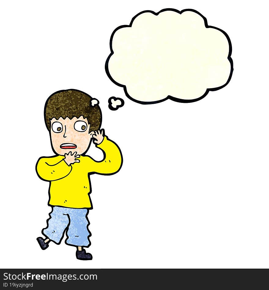 Cartoon Frightened Boy With Thought Bubble