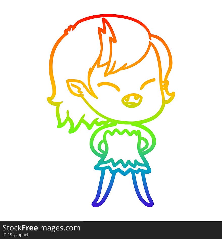 rainbow gradient line drawing cartoon laughing vampire girl