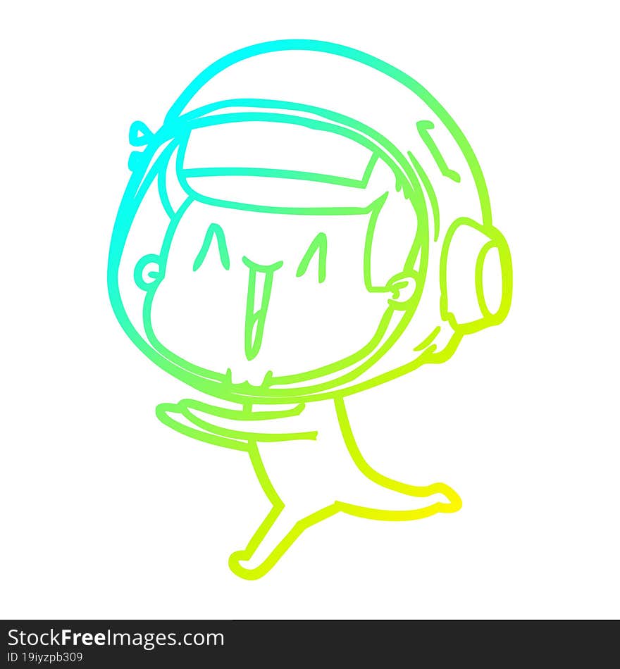 Cold Gradient Line Drawing Happy Cartoon Astronaut Running