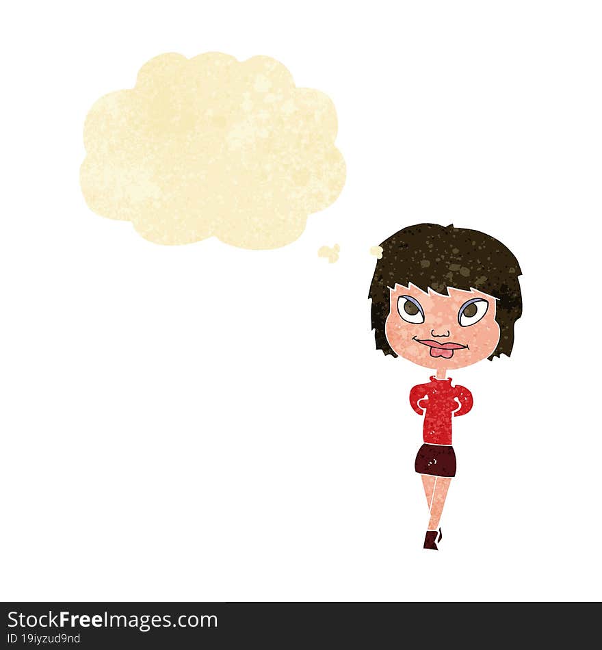 Cartoon Happy Woman With Thought Bubble