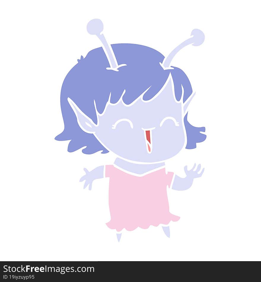 flat color style cartoon alien girl laughing