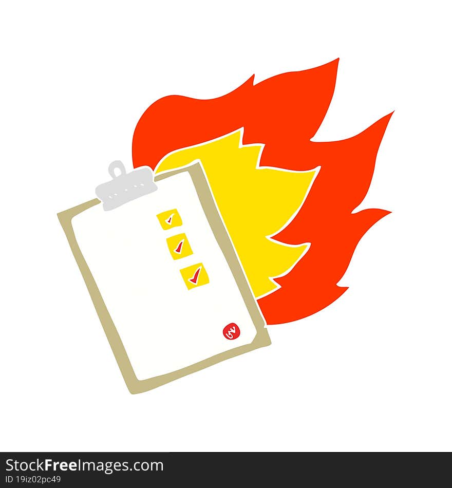 Flat Color Illustration Of A Cartoon Checklist Burning