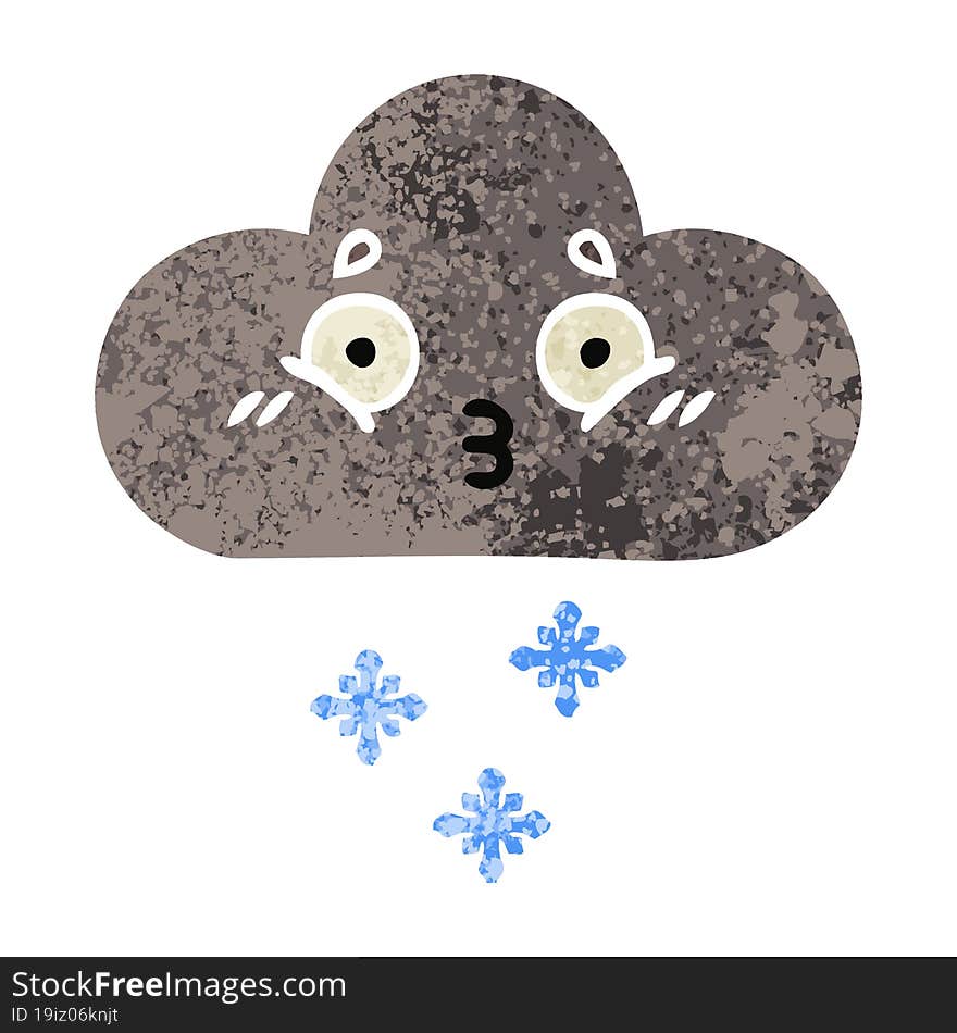 retro illustration style cartoon storm snow cloud