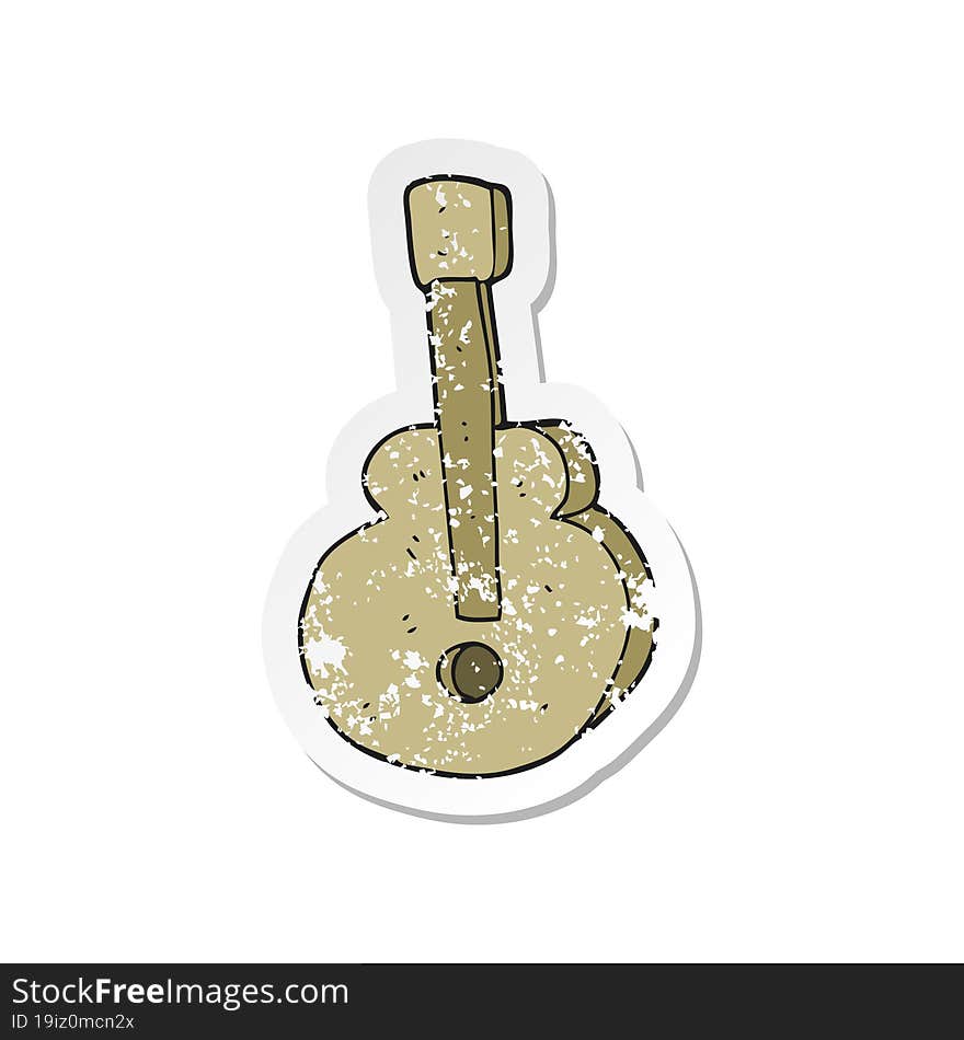 Retro Distressed Sticker Of A Cartoon Guitar