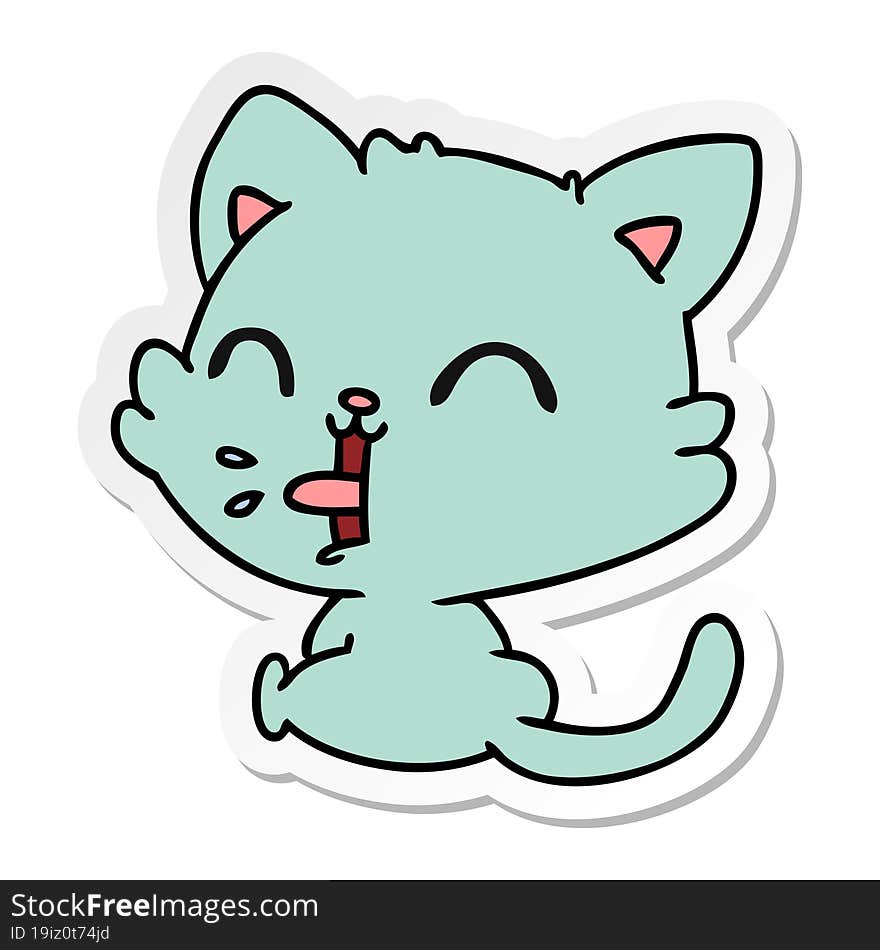 freehand drawn sticker cartoon of cute kawaii cat