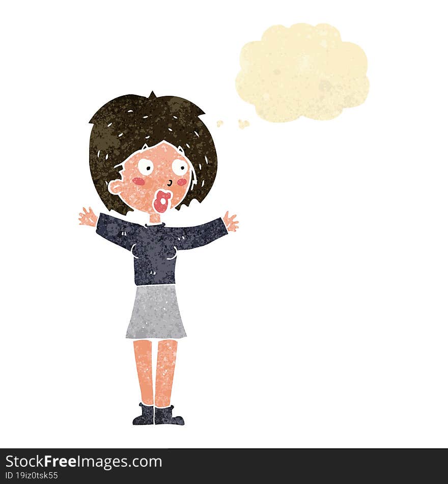 cartoon worried woman with thought bubble