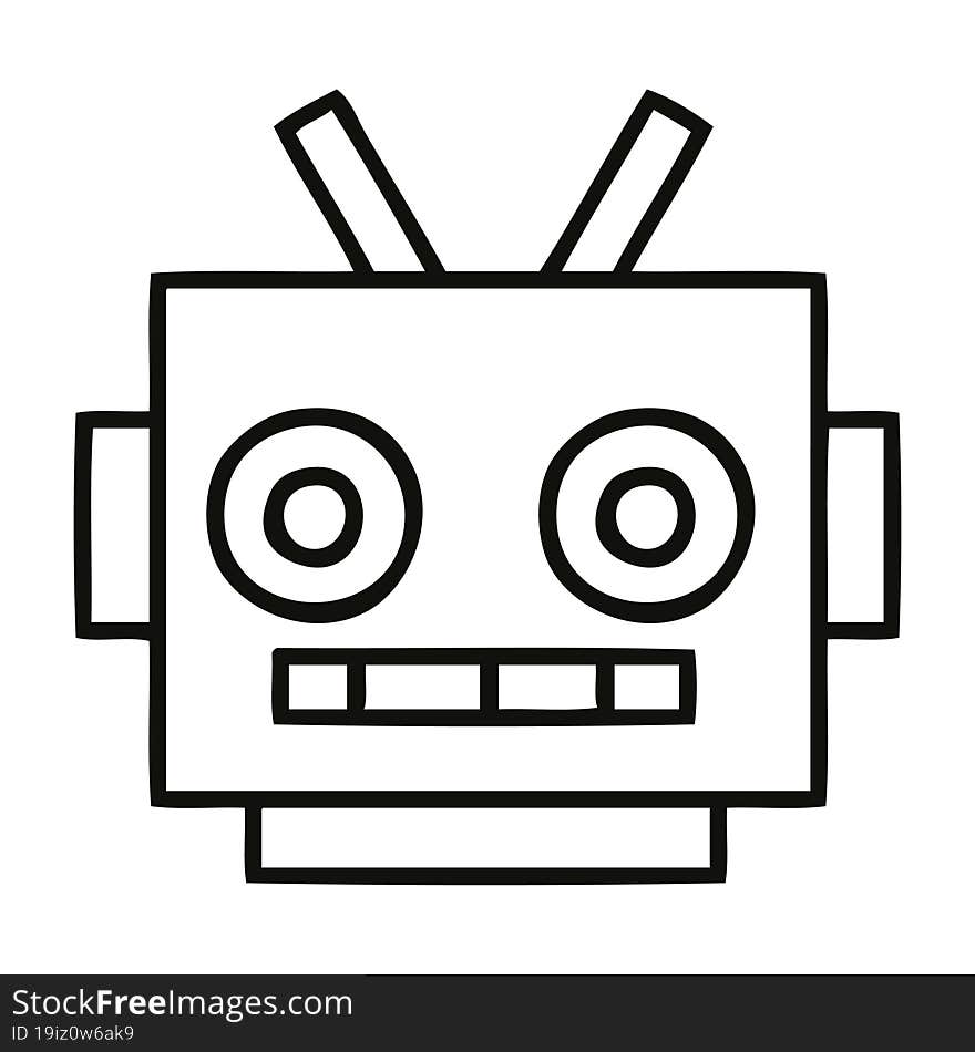 Line Drawing Cartoon Robot Head