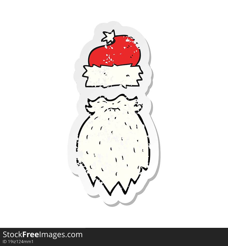 retro distressed sticker of a cartoon santa hat and beard