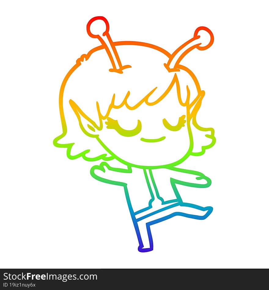 rainbow gradient line drawing smiling alien girl cartoon