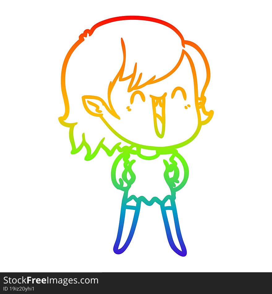 rainbow gradient line drawing cute cartoon happy vampire girl