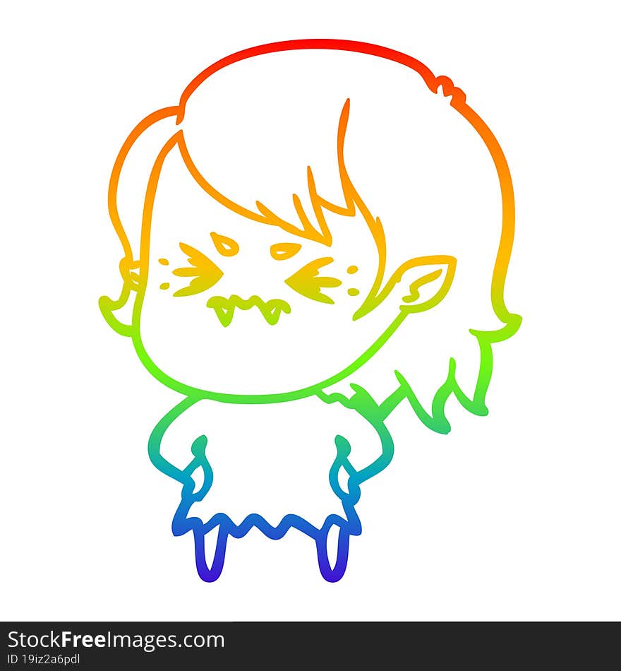 Rainbow Gradient Line Drawing Annoyed Cartoon Vampire Girl