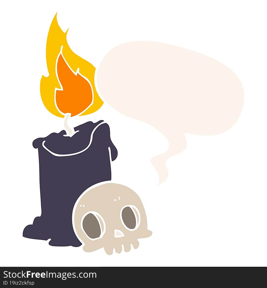 Cartoon Skull And Candle And Speech Bubble In Retro Style