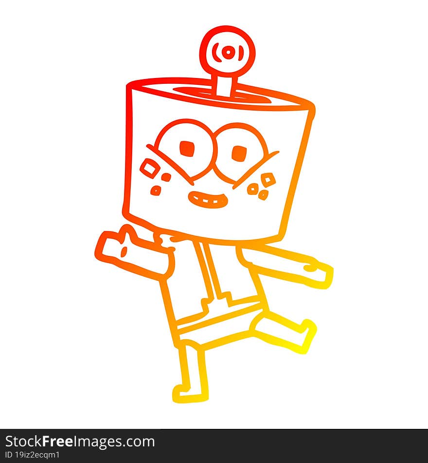 warm gradient line drawing happy cartoon robot dancing