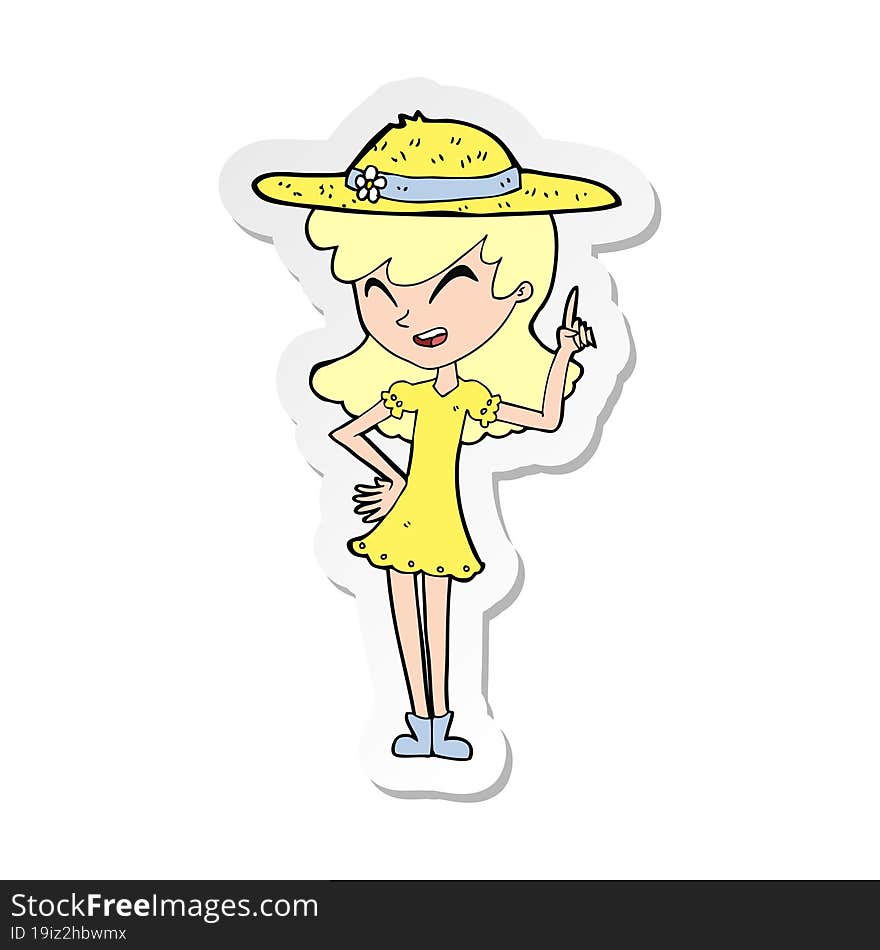 sticker of a cartoon woman wearing summer hat