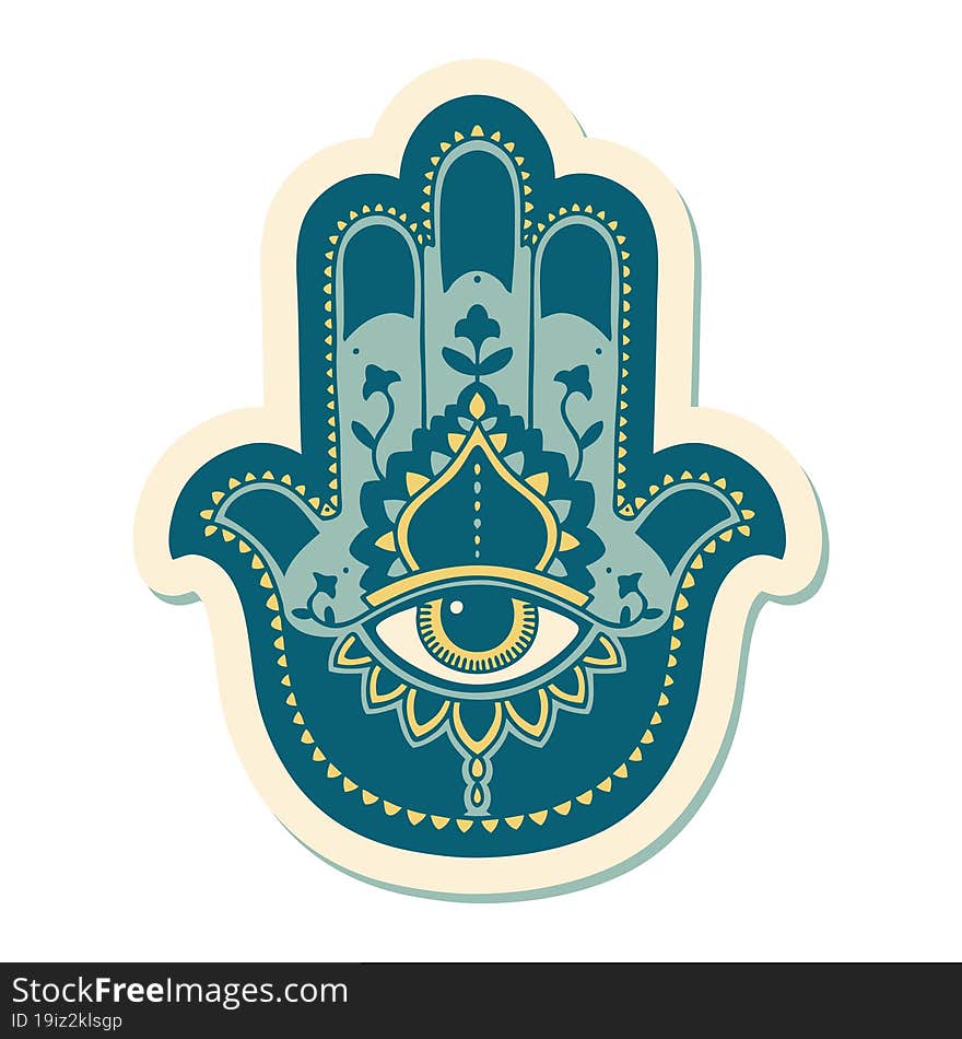 sticker of tattoo in traditional style of a hamza. sticker of tattoo in traditional style of a hamza