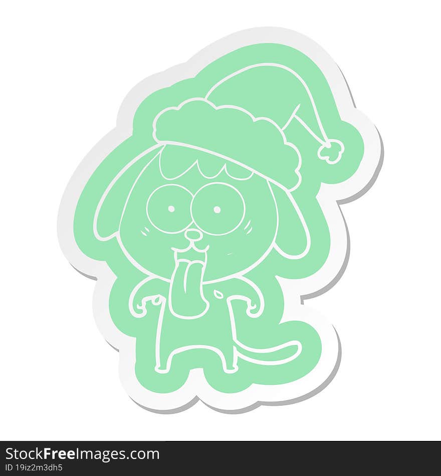 cute quirky cartoon  sticker of a dog wearing santa hat