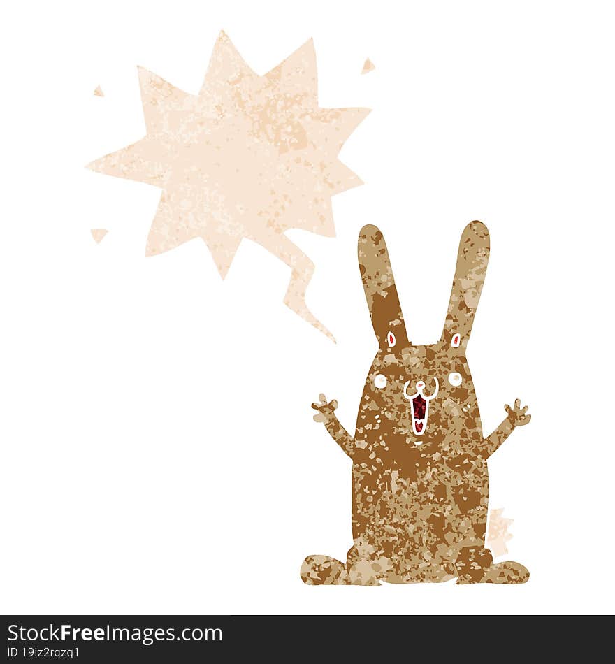 Cartoon Rabbit And Speech Bubble In Retro Textured Style