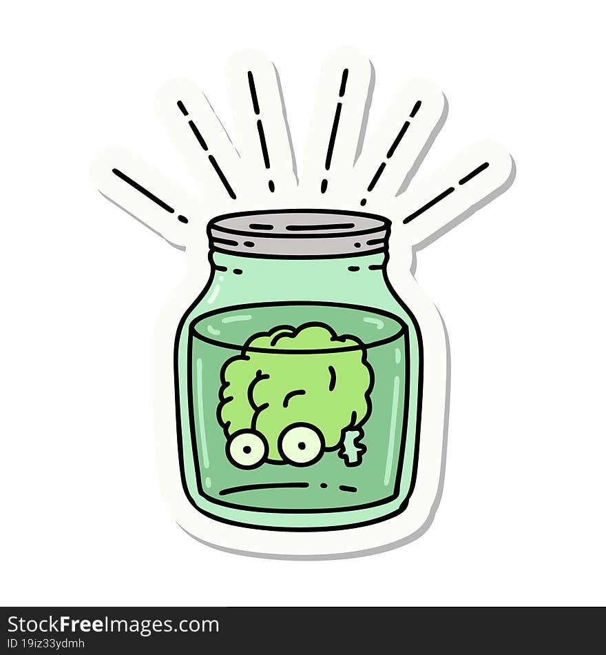 sticker of tattoo style brain in jar