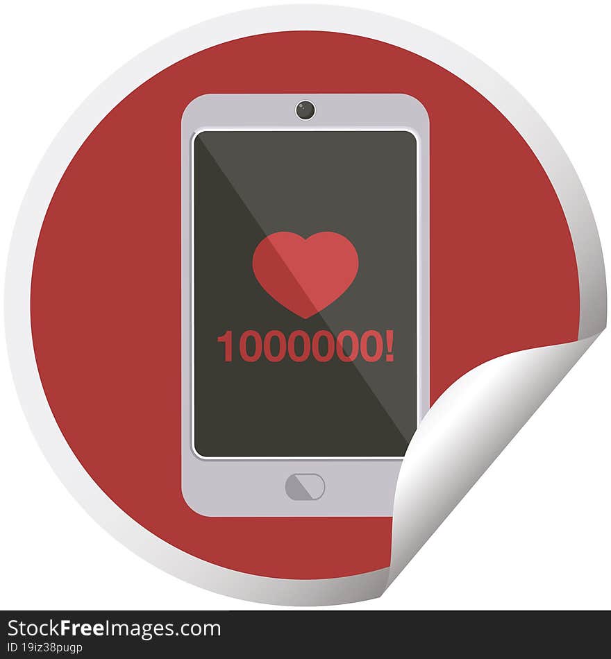 mobile phone showing 1000000 likes graphic vector illustration circular sticker. mobile phone showing 1000000 likes graphic vector illustration circular sticker