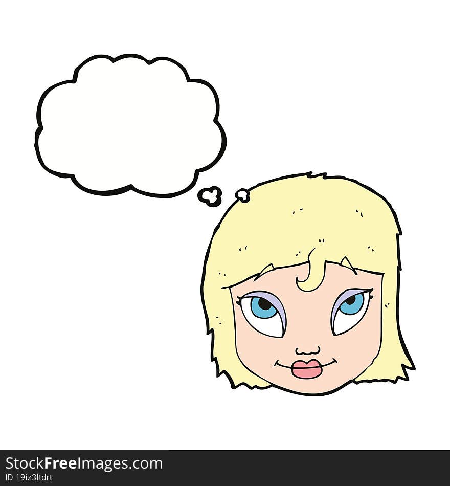 Cartoon Woman Smiling With Thought Bubble