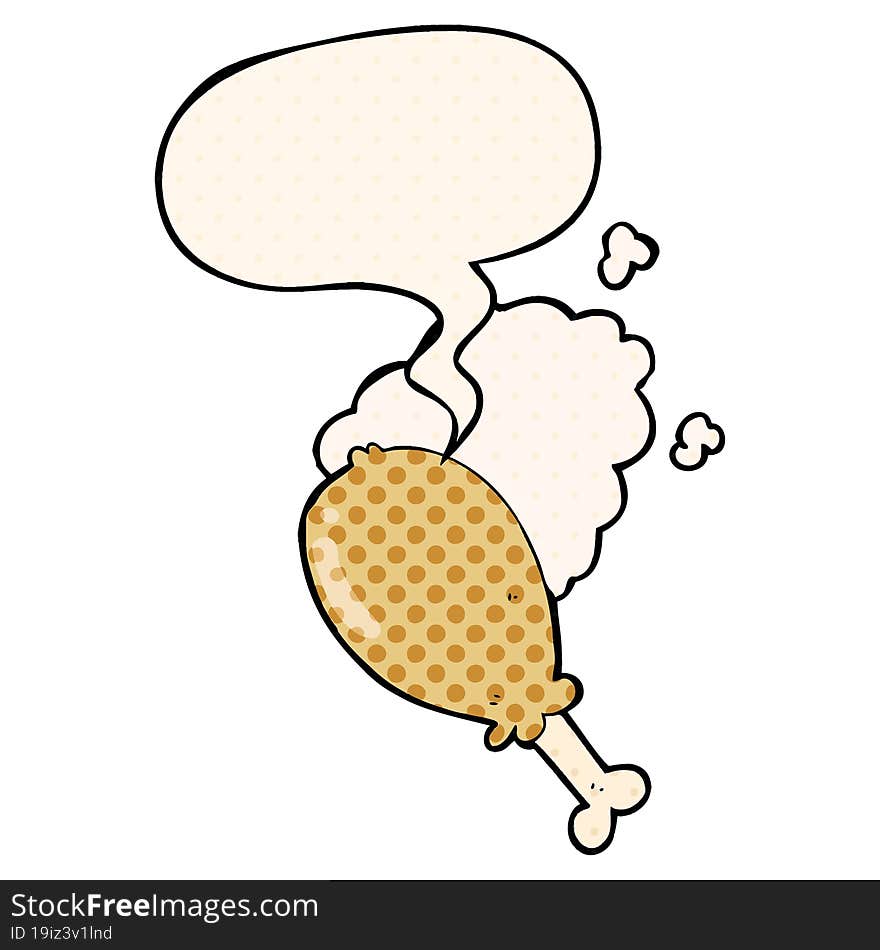 cartoon chicken leg and speech bubble in comic book style