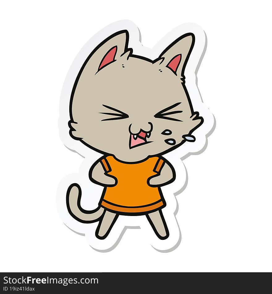 sticker of a cartoon cat hissing