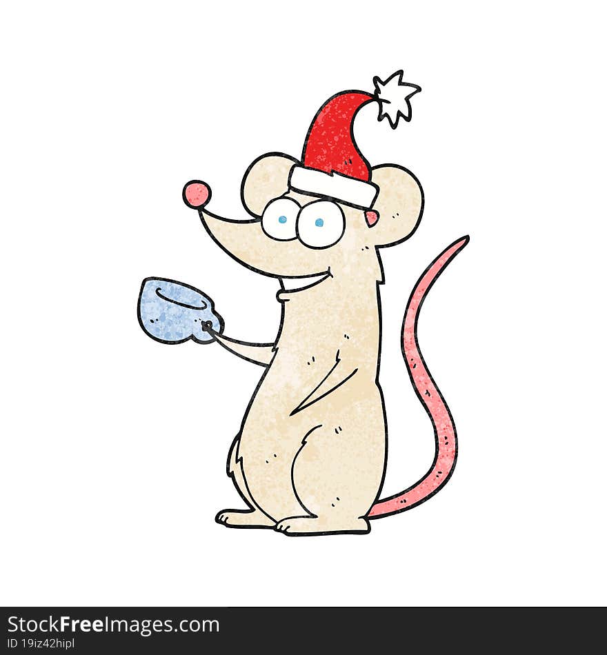 textured cartoon mouse wearing christmas hat