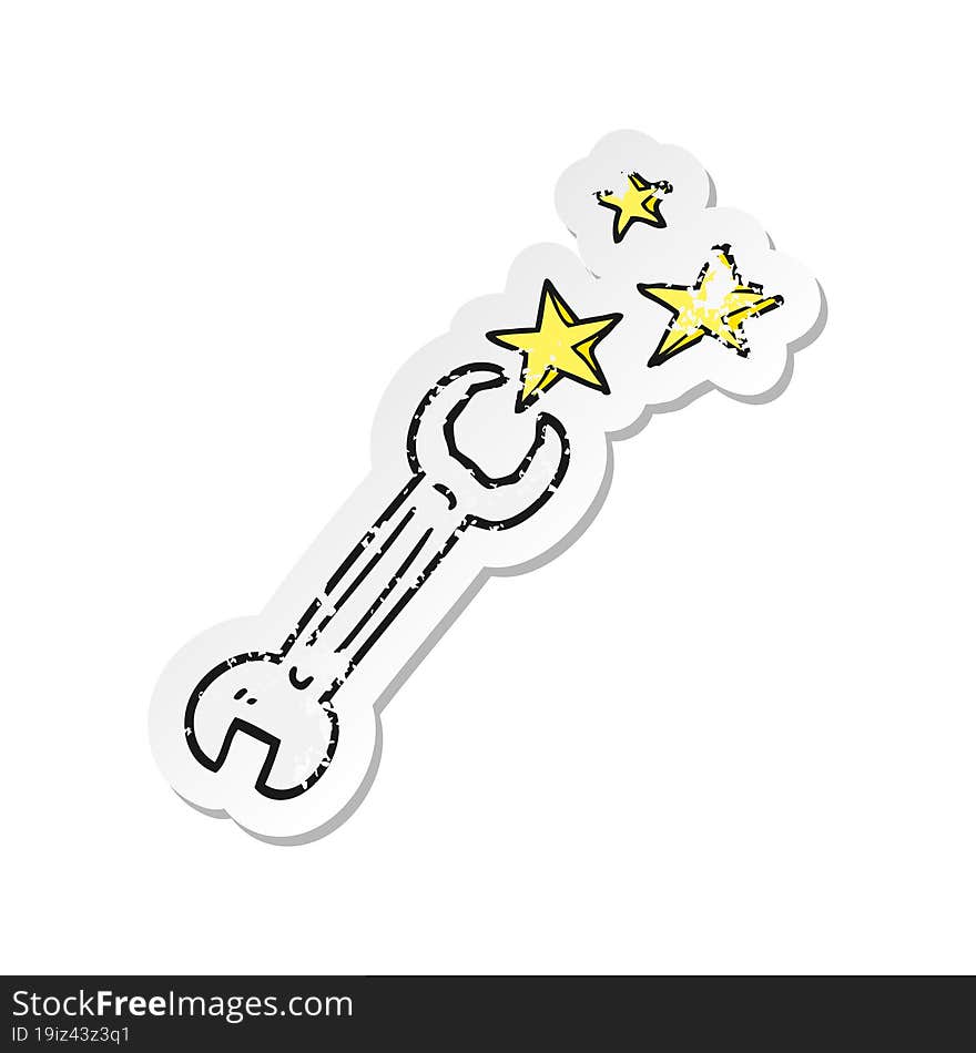 retro distressed sticker of a cartoon spanner