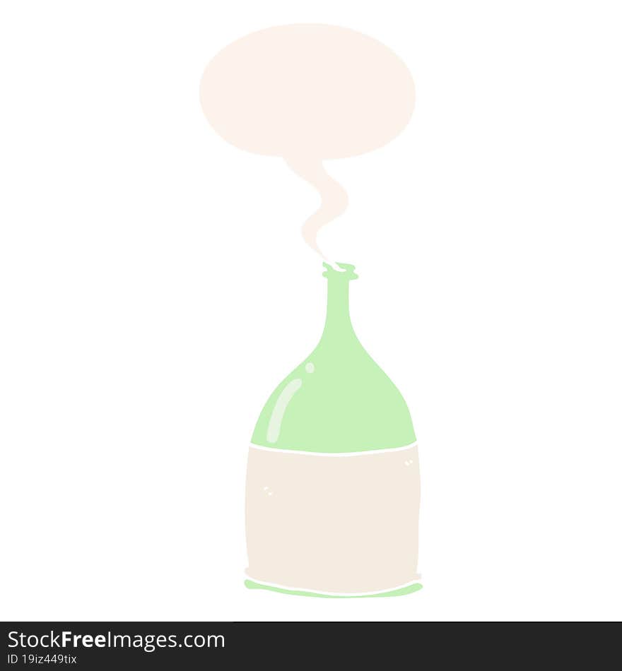 cartoon bottle and speech bubble in retro style