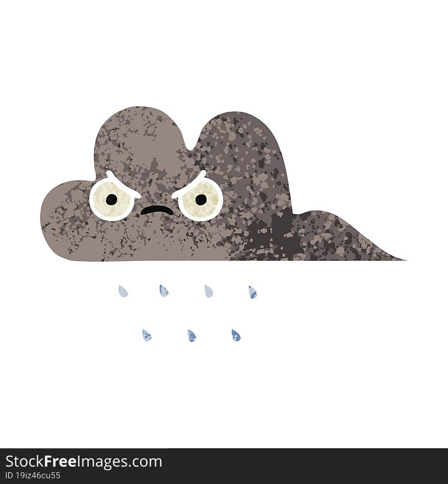 retro illustration style cartoon storm rain cloud