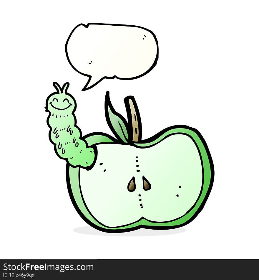 cartoon apple with bug with speech bubble