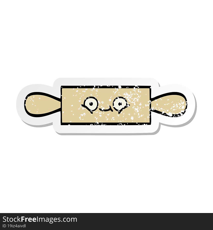 Distressed Sticker Of A Cute Cartoon Rolling Pin