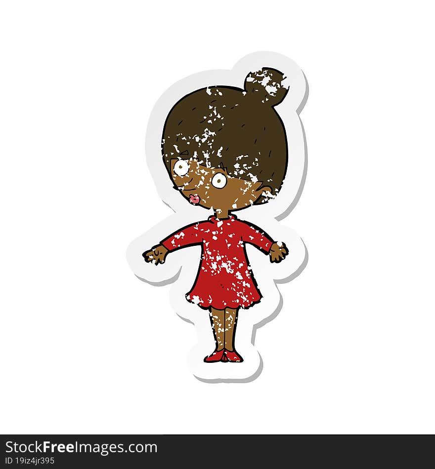 retro distressed sticker of a cartoon surprised woman