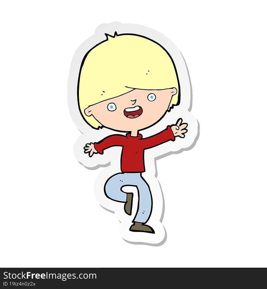 sticker of a cartoon happy boy dancing