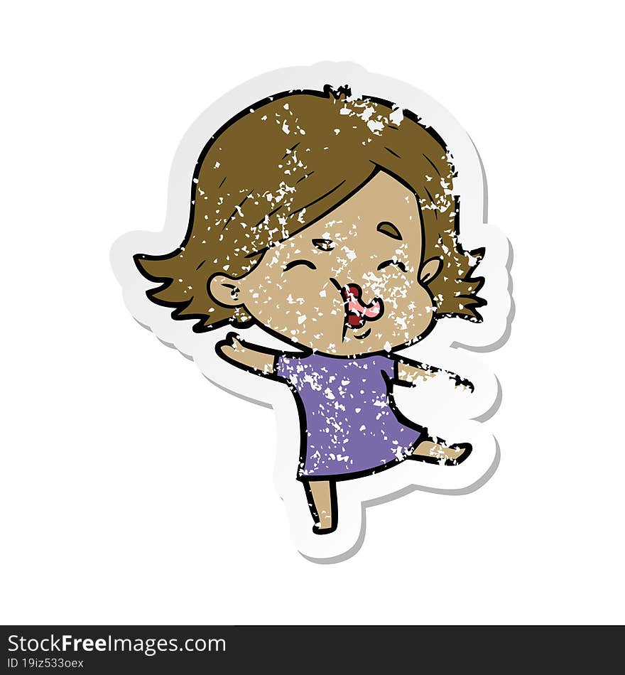 distressed sticker of a cartoon girl pulling face