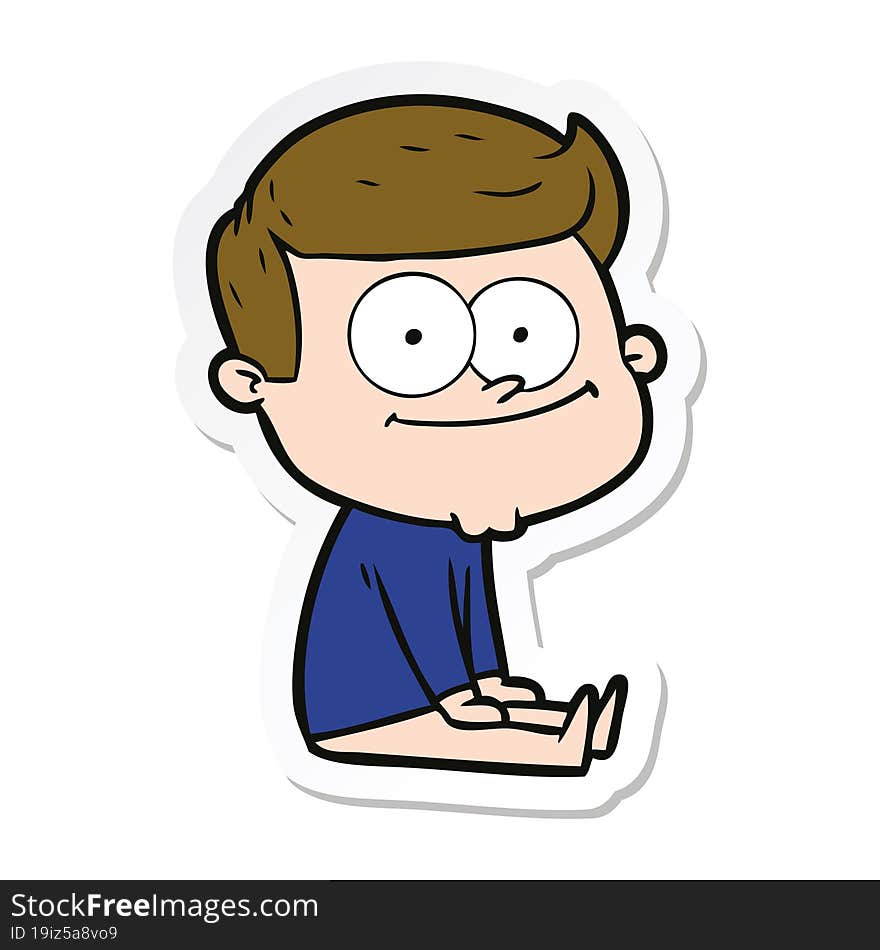 sticker of a cartoon happy man sitting