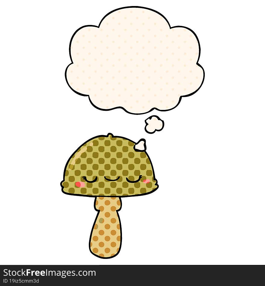 cartoon mushroom and thought bubble in comic book style