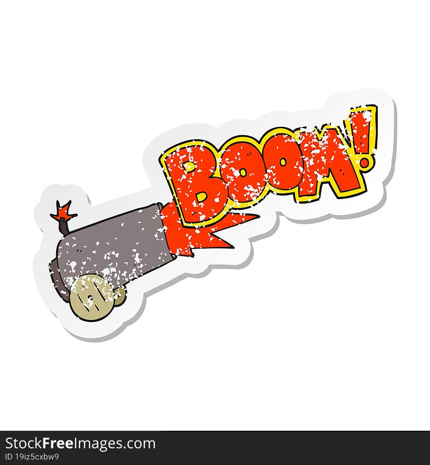 Retro Distressed Sticker Of A Cartoon Cannon Firing