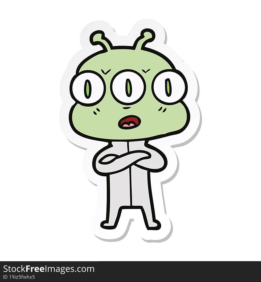 sticker of a cartoon three eyed alien