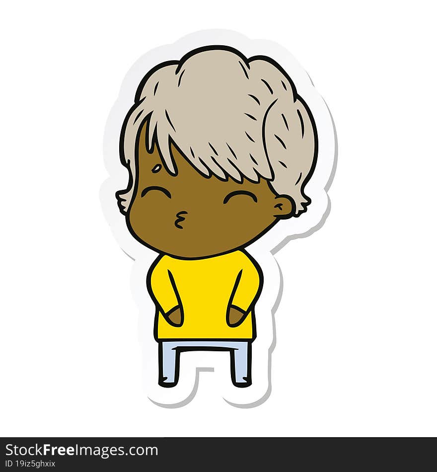 sticker of a cartoon woman thinking