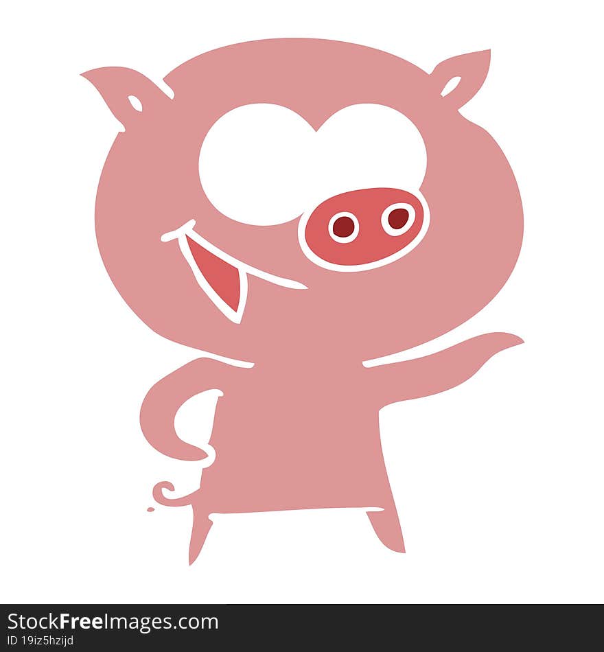 Cheerful Pig Flat Color Style Cartoon