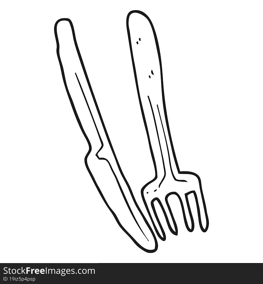 black and white cartoon knife and fork