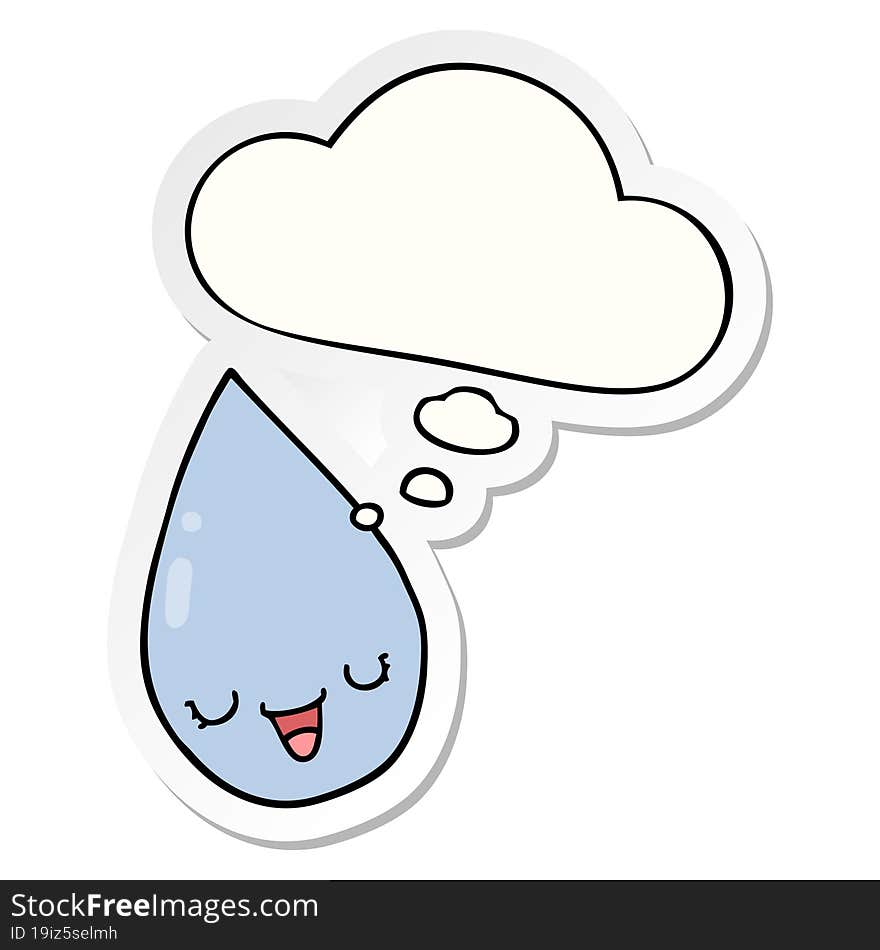 cartoon raindrop with thought bubble as a printed sticker