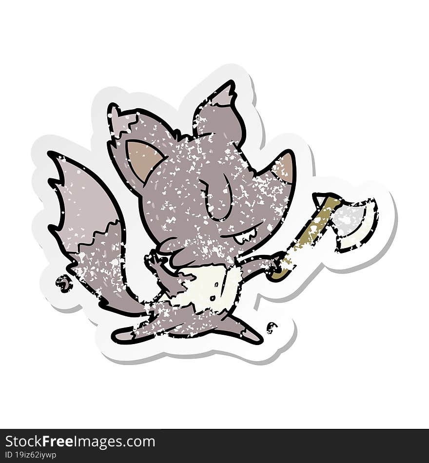 distressed sticker of a cartoon werewolf with axe