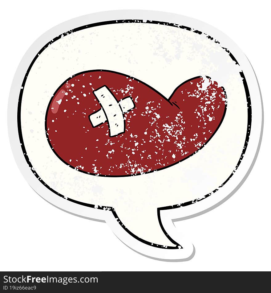 Cartoon Injured Gall Bladder And Speech Bubble Distressed Sticker