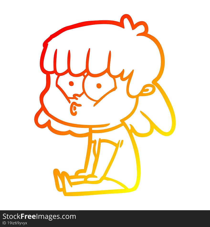 warm gradient line drawing cartoon whistling girl