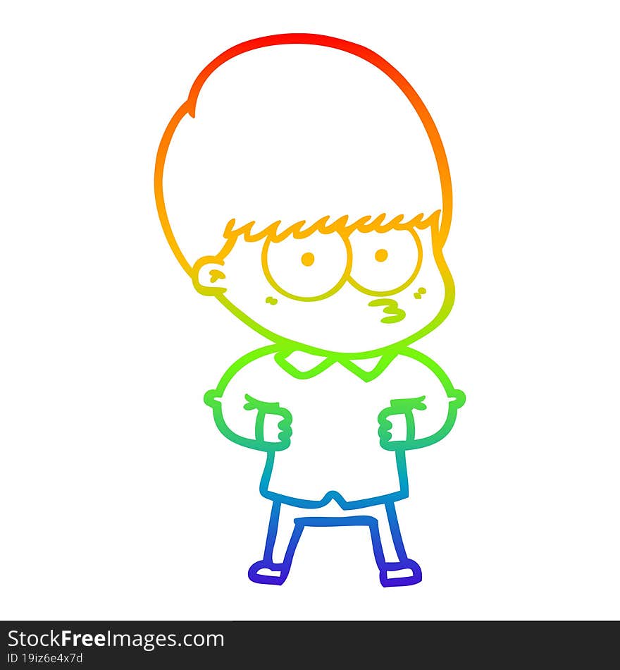 Rainbow Gradient Line Drawing Curious Cartoon Boy